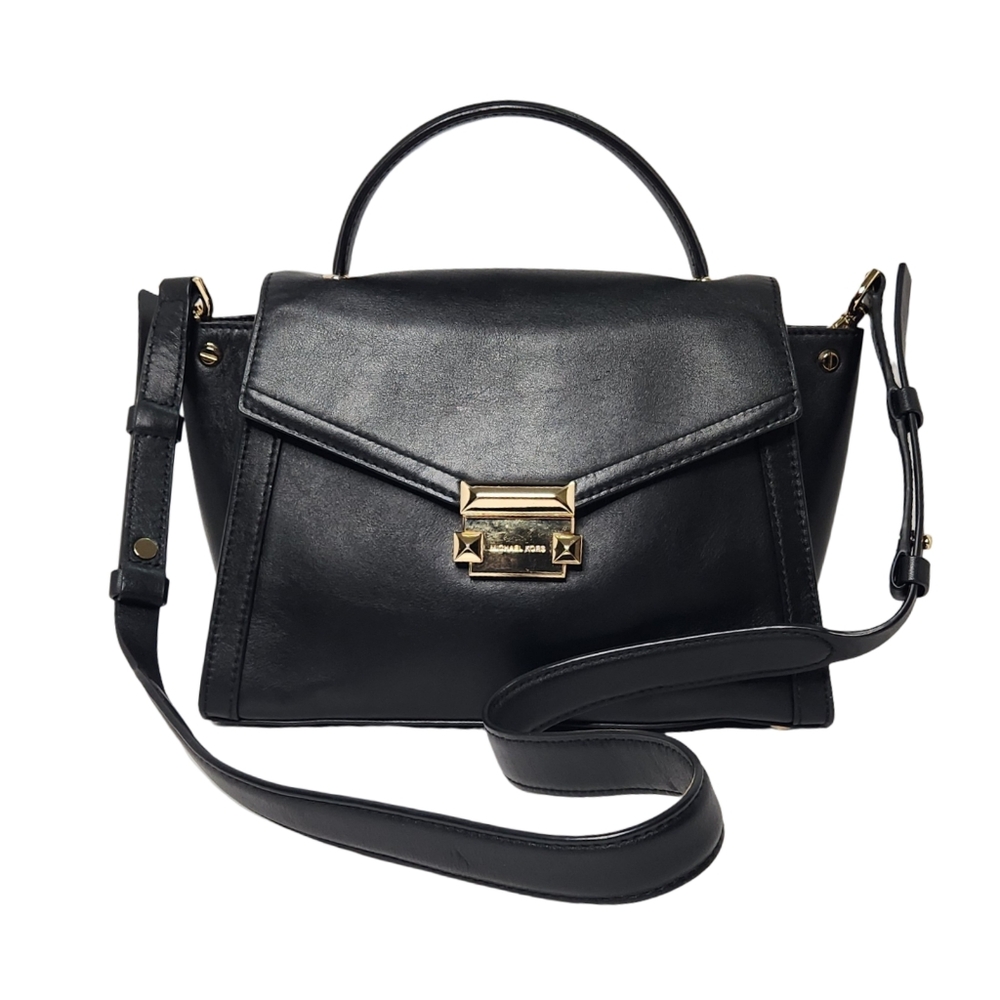 Michael Kors Whitney Medium Crossbody Bag | Black Leather & Gold Hardware